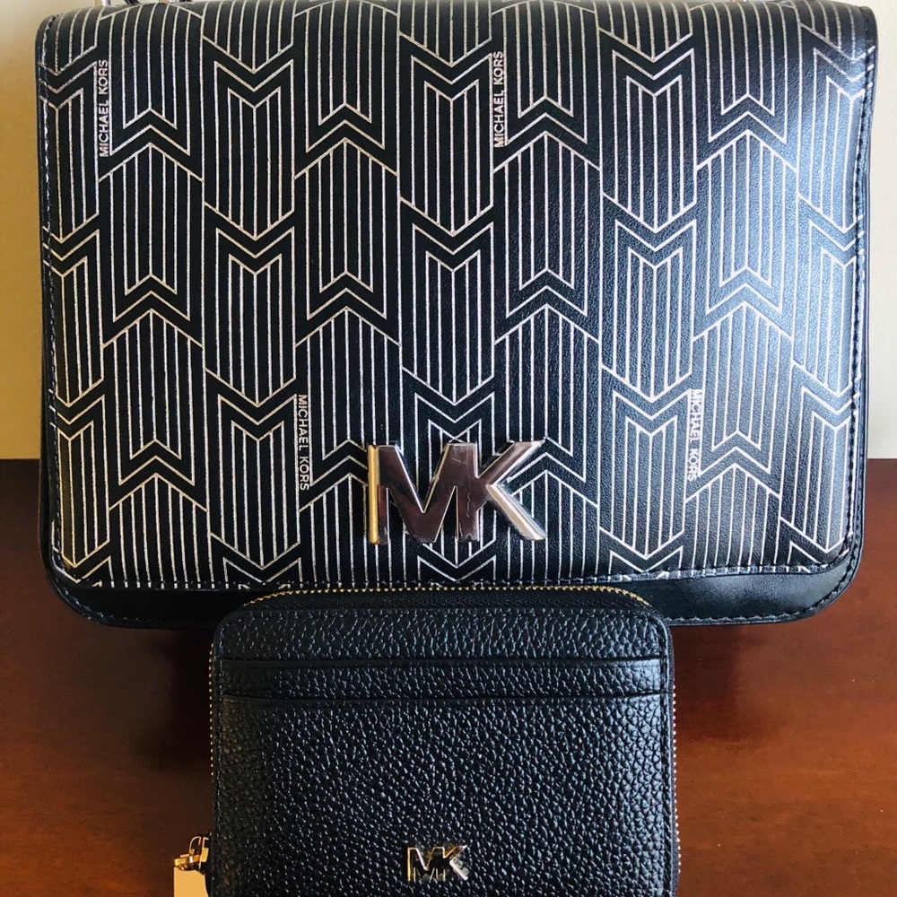 Michael Kors Black & Silver Shoulder Bag & Wallet.